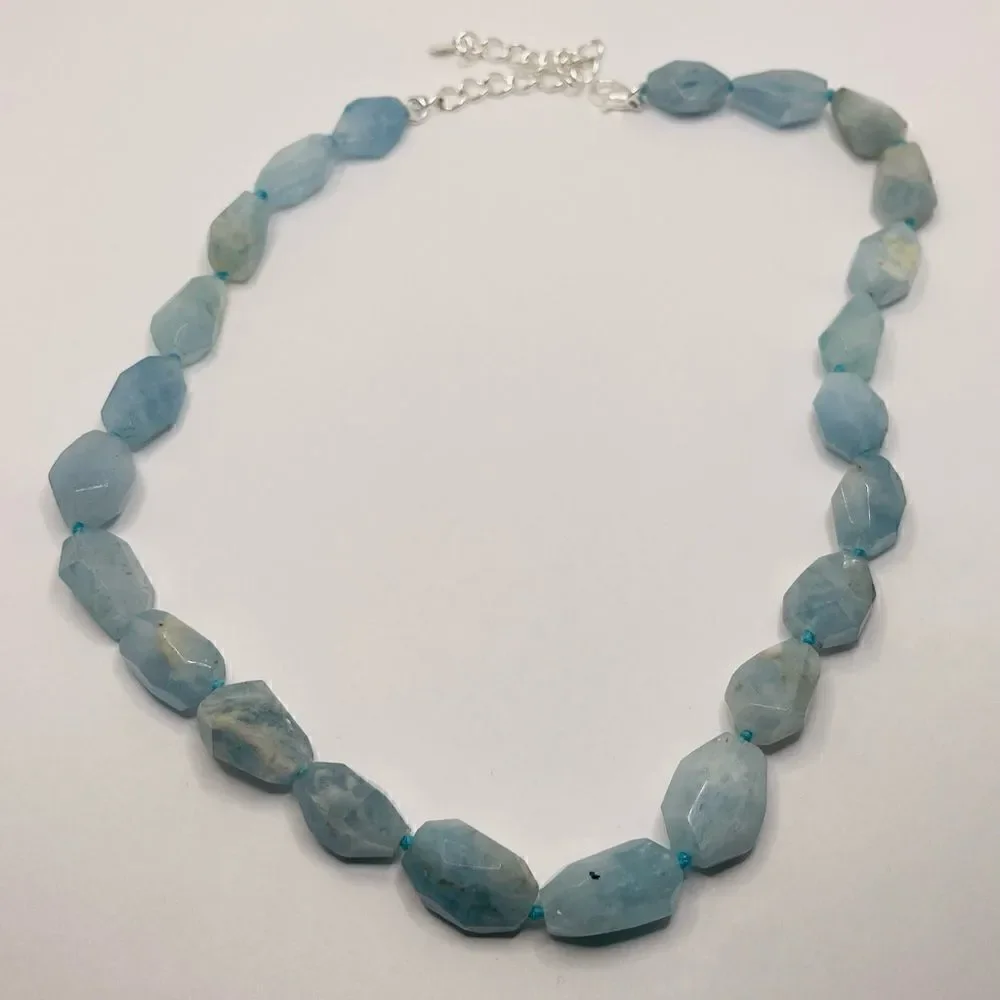 Natural aquamarine nugget choker necklace 925 sterling